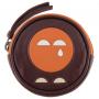 Ella Yoshi Applique Coin Purse in chocolate brown and white leather Y1727