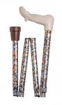 Folding Autumn Gold Floral Walking Stick with Orthopaedic Handle 4681