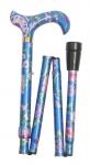 Folding Derby Handled Walking Stick - Mid-Blue Floral Design 5003I