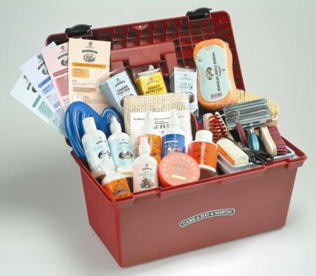 Complete Tack Box containing Leather, Coat, Hoof, Health and Rug Care products