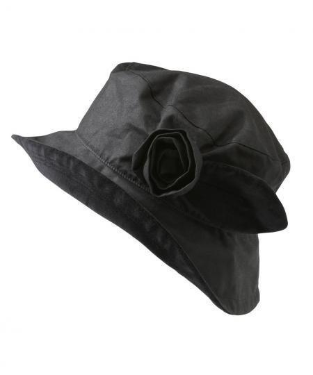 Barbour Valerie Ladies Waxed Cotton Hat with Rose Trim in black