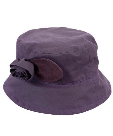 Barbour Valerie Ladies Waxed Cotton Hat with Rose Trim in Grape