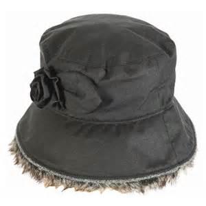 Barbour Valerie Ladies Waxed Cotton Hat with Tweed Trim and Faux Fur LBlack