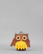 Barny The Owl Applique Brown Leather Clip Top Coin Purse