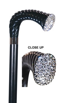 Black Contemporary Crutch Cane with Crystal pave set face