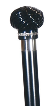 Black Twisted Knob Cane Decorated with Swarovski Crystals