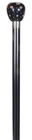 Black Apple Shaped Knob Cane Scattered with Swarovski Crystals