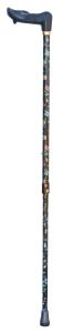 Black Floral Height Adjustable Orthopaedic Cane 4670