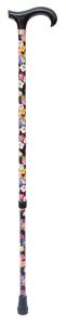 Black Walking Cane With MultiColoured Floral Design 4098F