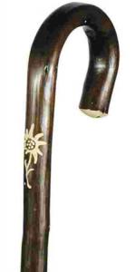 Chesnut Crook Walking Stick with Edelweiss Carving