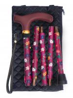 Claret Floral Folding Walking Stick - Quilted Bag