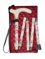 Cream Floral Folding Walking Stick - Quilted Bag & Wrist Loop