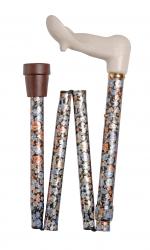 Folding Autumn Gold Floral Walking Stick with Orthopaedic Handle