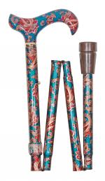 Folding Derby Handled Cane Turquoise Paisley 5003D