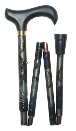 Folding Derby Handled Walking Stick Black Lace Design
