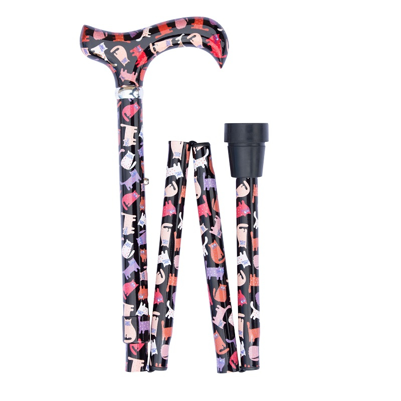 Folding Derby Handled Walking Stick - Crazy cats 4845B