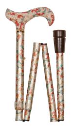 Folding Derby Handled Walking Stick - Cream Paisley 5003B