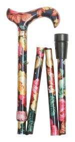 Folding Derby Handled Walking Stick Floral Design 5003J