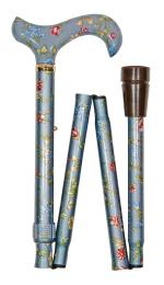 Folding Derby Handled Walking Stick Grey Floral 5003C