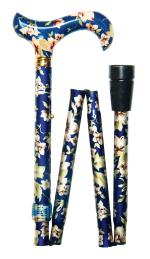 Folding Derby Handle Walking Stick Dark Blue Floral 5003L