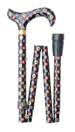 Folding Derby Stick black with dots and daisies 4646J