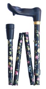 Folding Orthopaedic Cane with black floral pattern 4671L/R