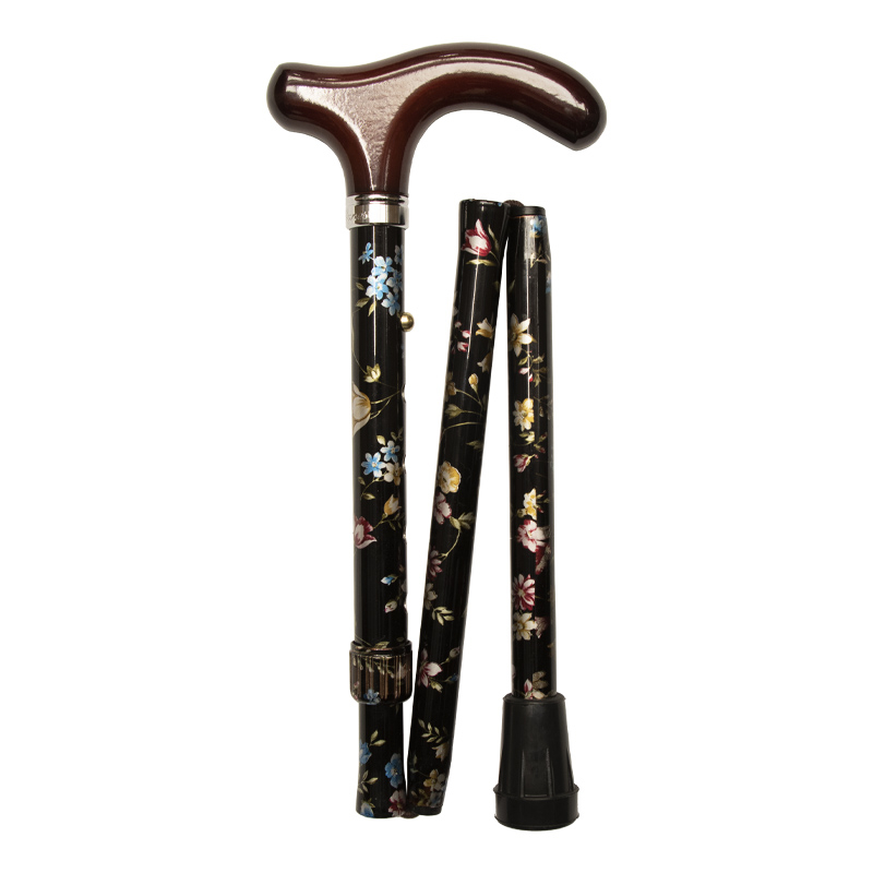 Folding Ultra Petite Black floral cane 4672A