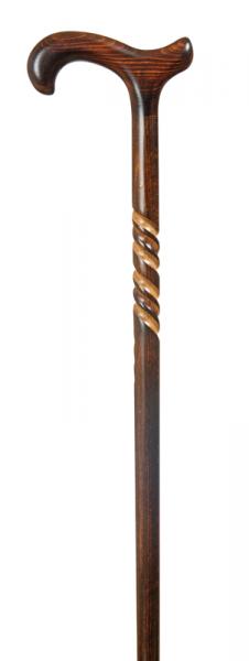 Gents' scorched shadow spiral carved Beech Derby Walking Stick