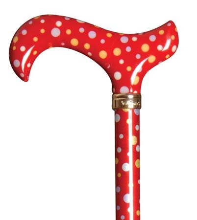 Ladies Fashion Derby Walking Stick red with spots