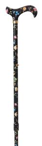 Ladies Tea Party Extending Derby Walking Cane black floral 4097M