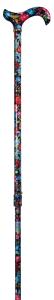 Ladies Tea Party Walking Cane black and blue floral 4097C