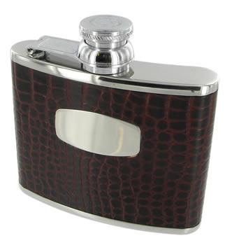 4oz Leather Bound Mock Croc Hip Flask by Bisley Gift Box