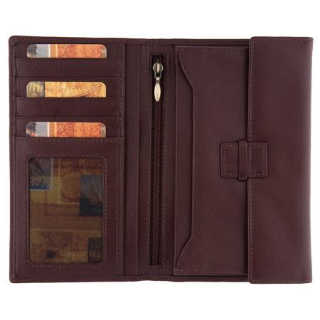 1642 Men's Long Leather Jacket Wallet brown open