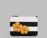 In Stock:
Yes
Monochrome Stripe Leather Zip Top Hibiscus Purse in black and white