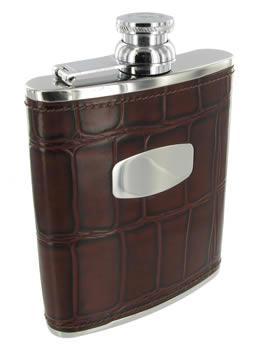 4oz Leather Bound Mock Croc Hip Flask by Bisley Gift Box