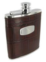 6oz Leather Bound Mock Croc Hip Flask by Bisley 