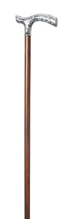 Patterned Chrome Crutch Walking Cane on brown shaft