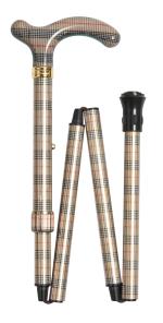 Petite Folding Check Cane in black, cream and red 4652E