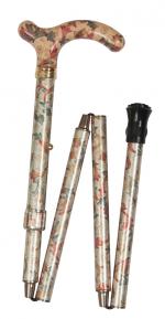 Petite Folding Floral Walking Cane cream, red and green floral