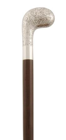 Pistol Grip formal silver plated cane