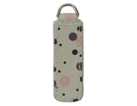 grey with pink and plum dots