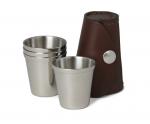 Set of Four Stainless Steel Spirit Cups in Leather Case