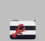 In Stock:
Yes
Stripe Leather Zip Top Lobster Purse in navy and white
