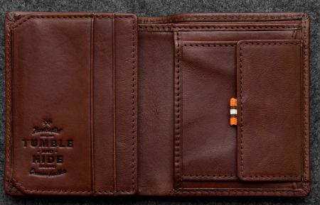 Tudor Abridged Wallet in brown Leather shown open