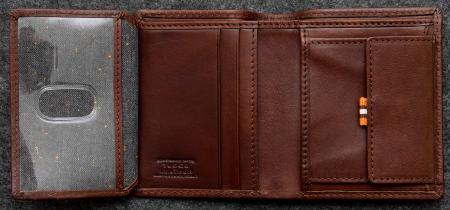Tudor Abridged Wallet in brown Leather shown open