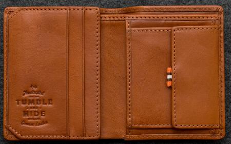 Tudor Abridged Wallet in tan Leather shown open