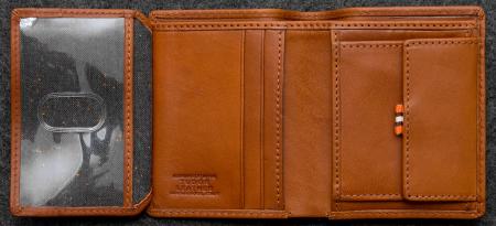Tudor Abridged Wallet in tan Leather shown open