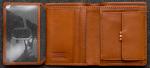 Tudor Abridged Wallet in tan Leather shown open