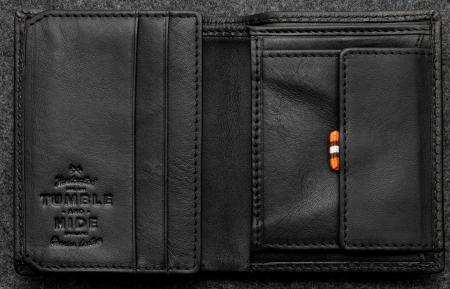 Tudor Abridged Wallet in black Leather shown open
